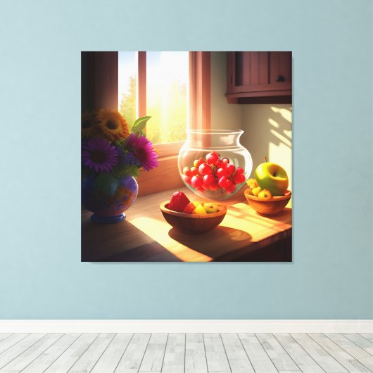 Zonneschijn kom van fruit en bloemen 11 canvas afdruk (Insitu (Houten vloer))
