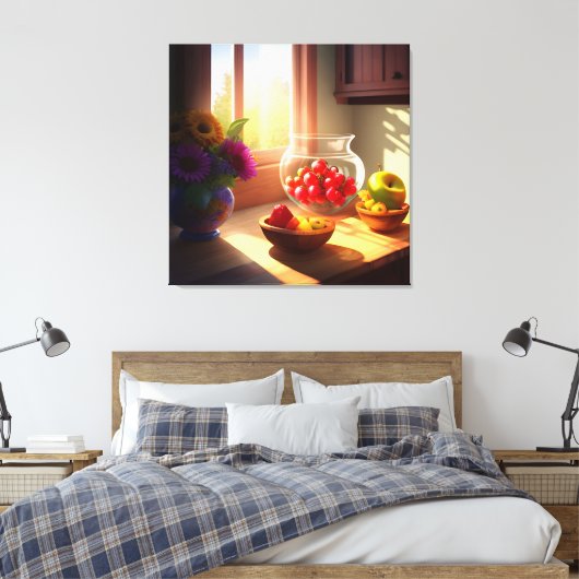 Zonneschijn kom van fruit en bloemen 11 canvas afdruk (Insitu (Slaapkamer))