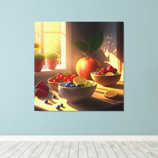 Zonneschijn kom van fruit en bloemen 12 canvas afdruk (Insitu (Houten vloer))