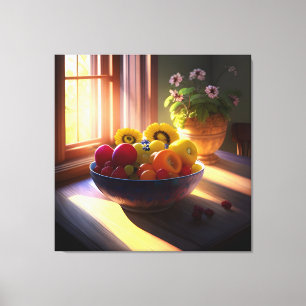 Zonneschijn kom van fruit en bloemen 1 canvas afdruk