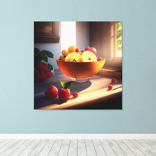Zonneschijn kom van fruit en bloemen 4 canvas afdruk (Insitu (Houten vloer))