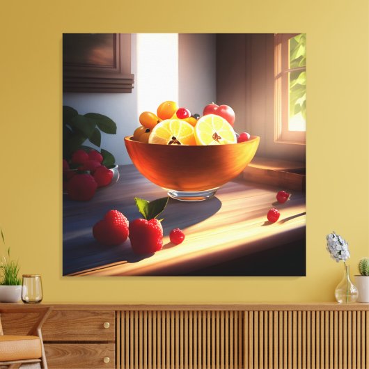 Zonneschijn kom van fruit en bloemen 4 canvas afdruk (Insitu (Woonkamer))