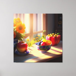 Zonneschijn kom van fruit en bloemen 6 canvas afdruk