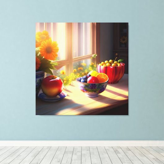 Zonneschijn kom van fruit en bloemen 6 canvas afdruk (Insitu (Houten vloer))