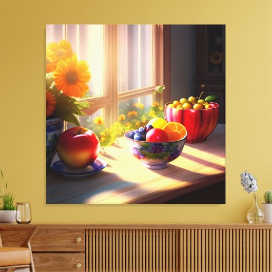 Zonneschijn kom van fruit en bloemen 6 canvas afdruk (Insitu (Woonkamer))