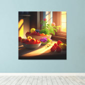 Zonneschijn kom van fruit en bloemen 7 canvas afdruk (Insitu (Houten vloer))