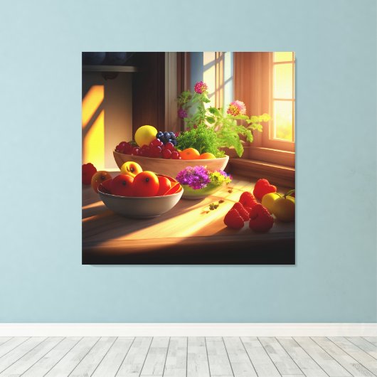 Zonneschijn kom van fruit en bloemen 7 canvas afdruk (Insitu (Houten vloer))