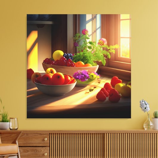 Zonneschijn kom van fruit en bloemen 7 canvas afdruk (Insitu (Woonkamer))