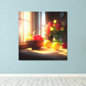 Zonneschijn kom van fruit en bloemen 8 canvas afdruk (Insitu (Houten vloer))