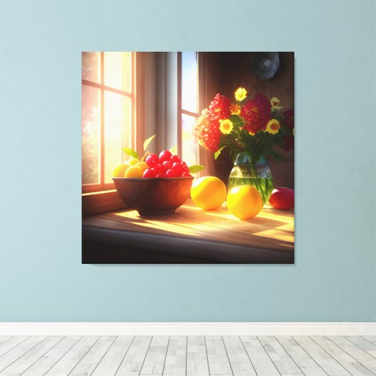 Zonneschijn kom van fruit en bloemen 8 canvas afdruk (Insitu (Houten vloer))