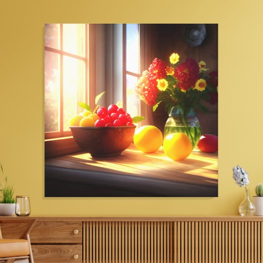 Zonneschijn kom van fruit en bloemen 8 canvas afdruk (Insitu (Woonkamer))