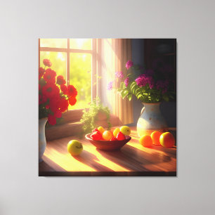 Zonneschijn kom van fruit en bloemen 9 canvas afdruk