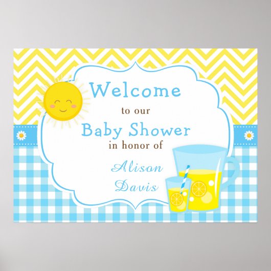 Zonneschijn & limonade blauw & geel douchefeest poster (Voorkant)