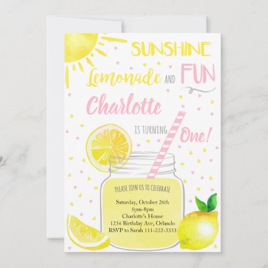 Zonneschijn limonade en leuke verjaardag uitnodigi kaart (Voorkant)