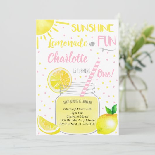 Zonneschijn limonade en leuke verjaardag uitnodigi kaart (Staand voorkant)