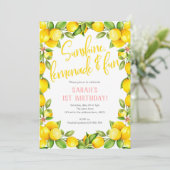Zonneschijn limonade, Lemon 1e verjaardag uitnodig Kaart (Staand voorkant)