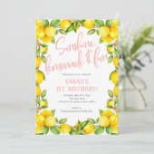 Zonneschijn limonade, Lemon 1e verjaardag uitnodig Kaart (Staand voorkant)