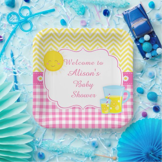 Zonneschijn & limonade roze & geel papieren bordje (Feest)