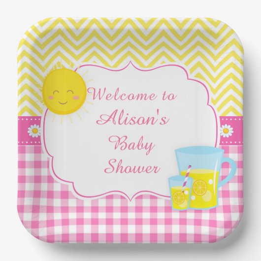 Zonneschijn & limonade roze & geel papieren bordje (Voorkant)