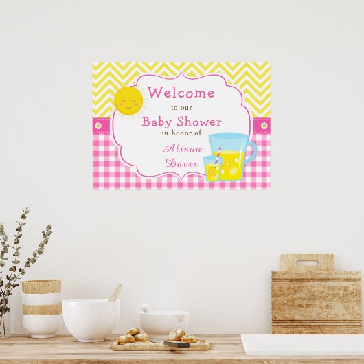 Zonneschijn & limonade roze & gele douche partij poster (Keuken)