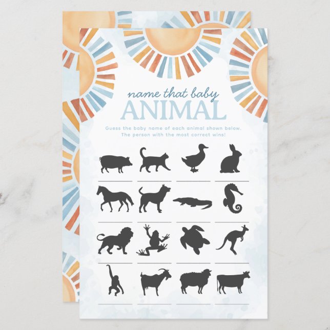 Zonneschijn Naam dat Baby Dier Douche Spel (Voorkant / Achterkant)