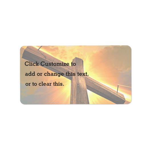 Zonneschijn op een houten kruis etiket (Voorkant)