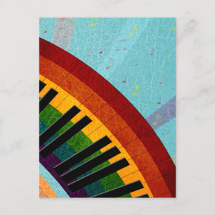 zonneschijn op waterreflecties rond piano briefkaart