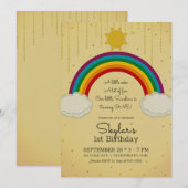 Zonneschijn Regenboog Geel Goud 1e Verjaardagsfees Kaart (Voorkant / Achterkant)