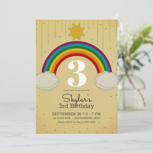 Zonneschijn Regenboog Geel Goud Verjaardagsfeest Kaart (Staand voorkant)