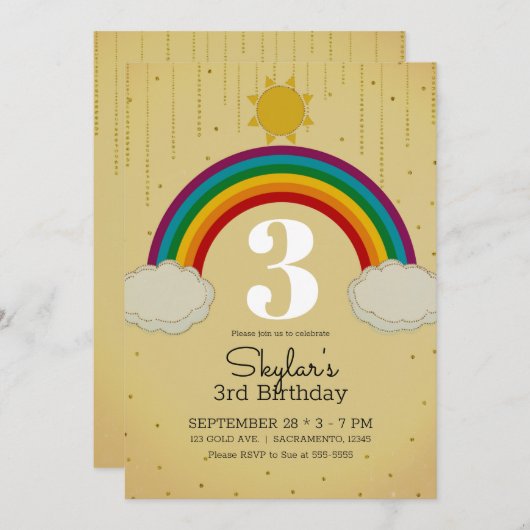 Zonneschijn Regenboog Geel Goud Verjaardagsfeest Kaart (Voorkant / Achterkant)