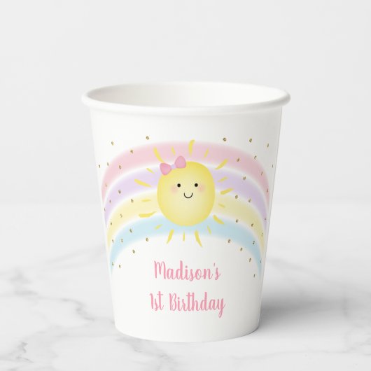 Zonneschijn Regenboog Roze Goud Verjaardag Papieren Bekers (Achterkant)