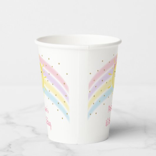 Zonneschijn Regenboog Roze Goud Verjaardag Papieren Bekers (Rechts)