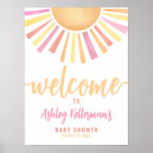 Zonneschijn Roze Zon Baby shower Welkomstbord Poster (Voorkant)
