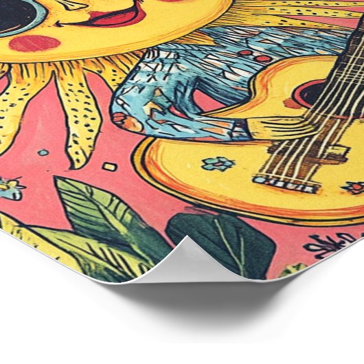 Zonneschijn speelt gitaar poster (Hoek)