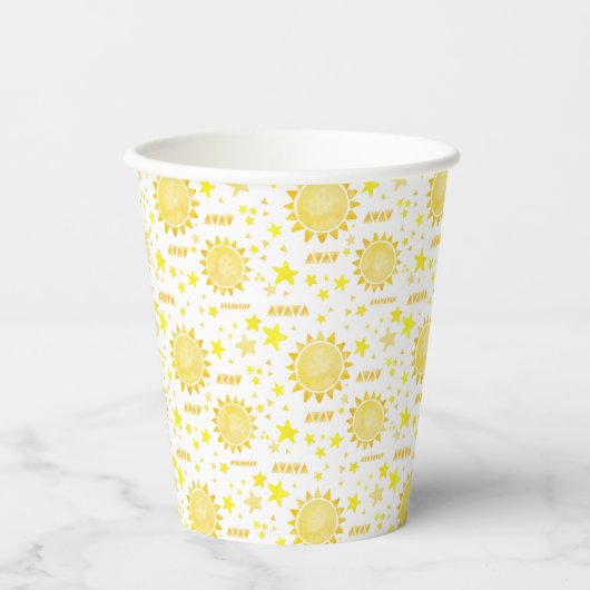 Zonneschijn Verjaardag Party Paper Cups – Boho Lit Papieren Bekers (Voorkant)