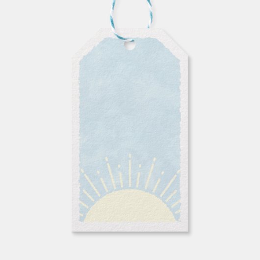 Zonneschijn Waterverf Baby shower Achtergrond Aang Cadeaulabel (Achterkant)