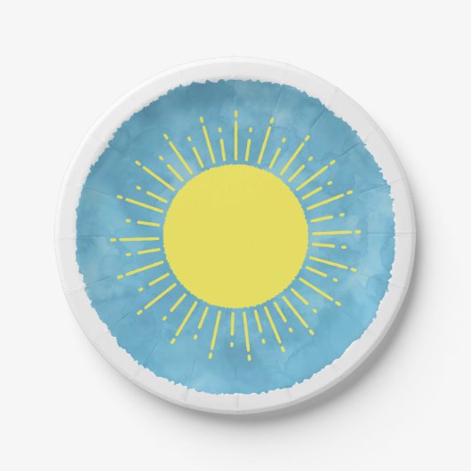 Zonneschijn Waterverf Baby shower Achtergrond Aang Papieren Bordje (Voorkant)