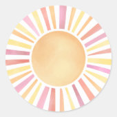 Zonneschijn Waterverf roze zon Ronde Sticker (Voorkant)