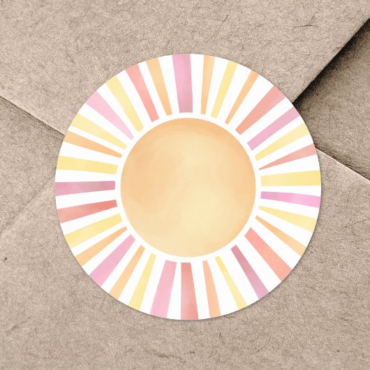 Zonneschijn Waterverf roze zon Ronde Sticker