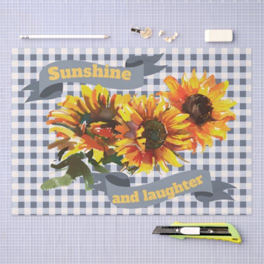 Zonneschijn Zonnebloem Blauw-grijs Gingham Tissuepapier (Craft)