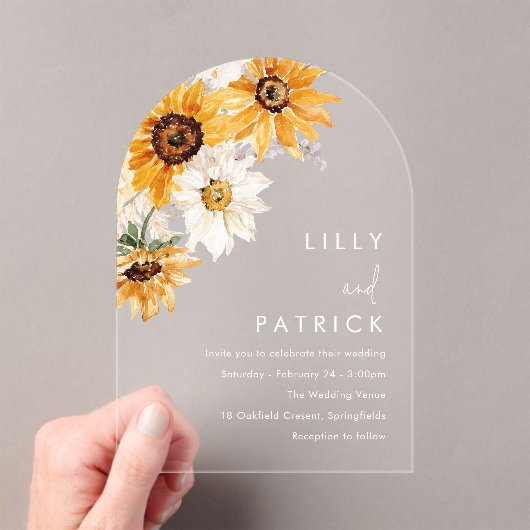 Zonneschijn Zonnebloem Moderne bruiloft Acryl Uitnodigingen (Insitu (Draagbaar))