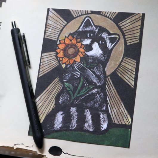 Zonneschijn Zonnebloem Wasbeer Briefkaart