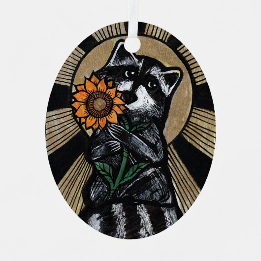 Zonneschijn Zonnebloem Wasbeer Metalen Ornament (Voorkant)