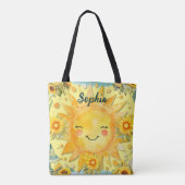 Zonneschijn & Zonnebloemen Vrouwen met Naam Tote Bag (Achterkant)
