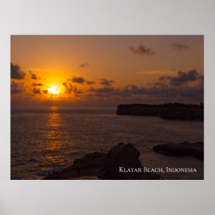 Zonneschijn Zonsondergang Lucht Oceaan Rotsen Sche Poster