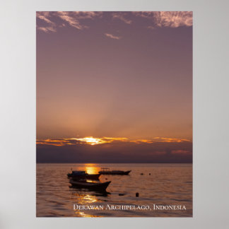 Zonneschijn Zonsondergang Stralen Drijvende Botens Poster