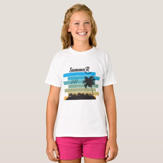  zonneschijnmeisjes T-Shirt in Palm Tree Retro (Voorkant volledig)