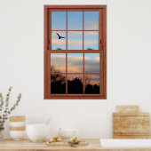 Zonneset met de illusie van het venster Flying Bir Poster (Keuken)