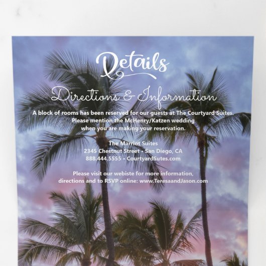 Zonneset tropische palmboom drieluik uitnodiging (Binnenzijde eerst)