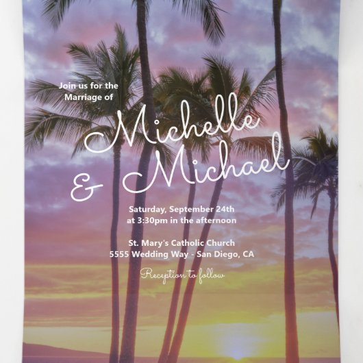 Zonneset tropische palmboom drieluik uitnodiging (Binnenkant midden)